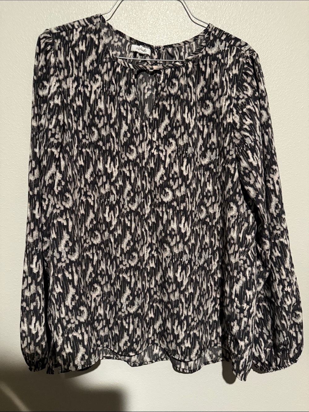 Maurices Black and White Printed Long-Sleeve Blouse